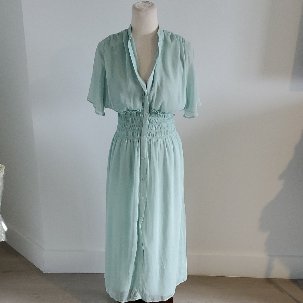 Zara women’s Mint Green smocked waist flowy Midi Dress size S  new without tag